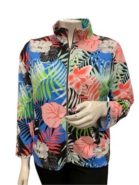 Onque Casuals Coral, Blue & Green Tropical Zip Jacket Size XL